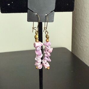 Vintage Y2K purple spiral shell bead stacked dangle earrings Pre owned EUC